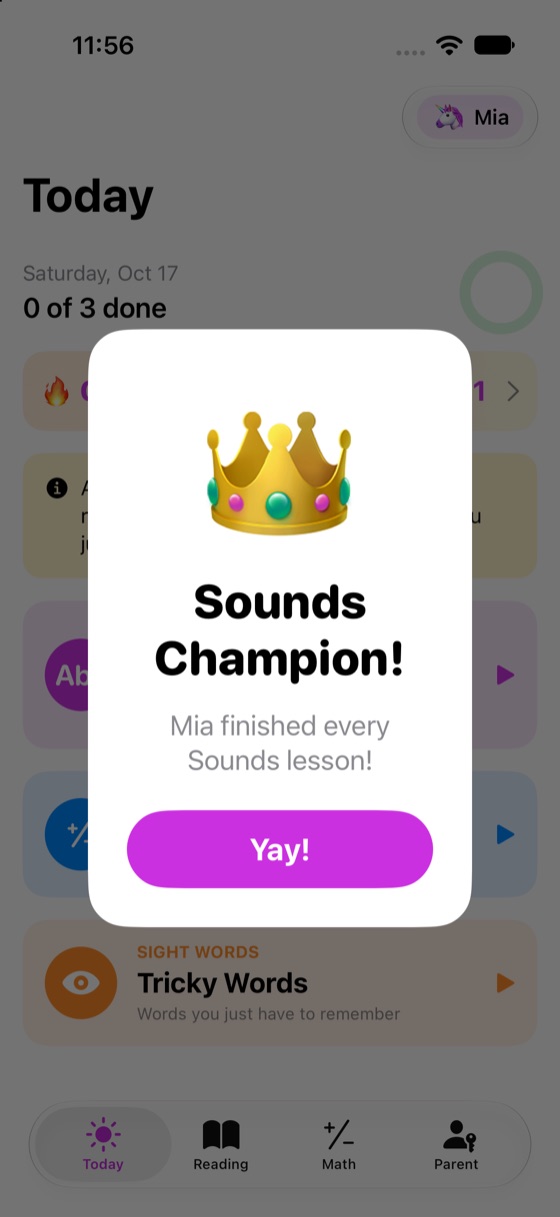 A streak celebration in Genius Path